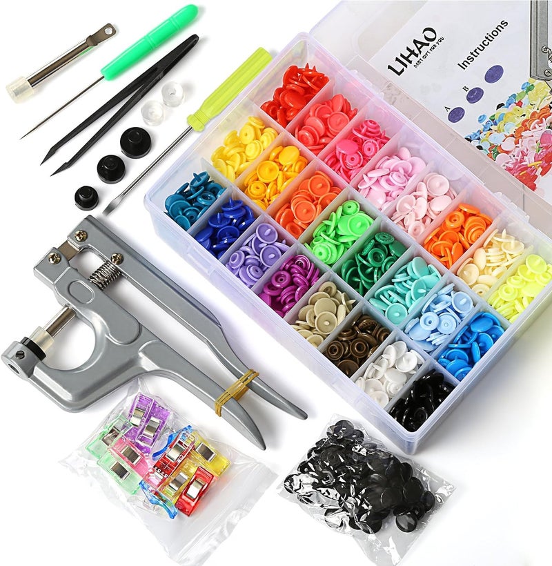 LIHAO Snaps and Snap Pliers Set, 375 Sets T5 Plastic Buttons for Sewing and Crafting - Image 1
